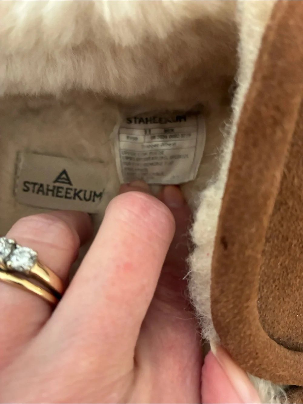 Staheekum Brown Suede Moccasin Slippers - Shearling Wool Lining 11 899M Trapper